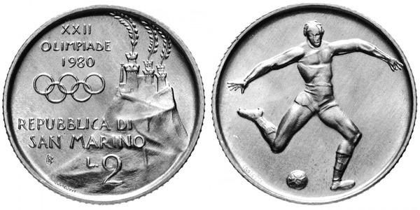 2 lire (XXII Olympiad Moscow-1980 - Soccer)