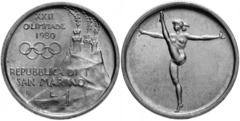 1 lire (XXII Olimpiada Moscú-1980 - Gimnasia)