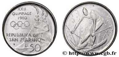 50 lire ((XXII Olympiad Moscow 80 - Alpine Skier)