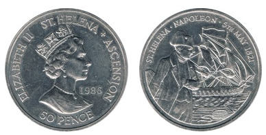 50 pence (165th anniversary of Napoleon's death)