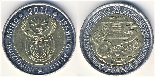 5 rand (90th Anniversary of the Bank of South Africa - iNingizimu Afrika - iSewula Afrika)