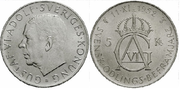 5 kronor (70th Anniversary of Gustaf VI)