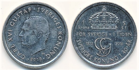 1 krona (40 Years of Reign of Carl XVI Gustaf)