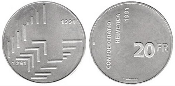 20 francs (700th Anniversary of the Swiss Confederation)