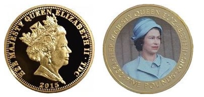 5 pounds (Young queen in light blue coat and hat - portrait on obverse)