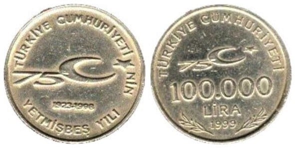 100.000 liras (75th Anniversary of the Republic)