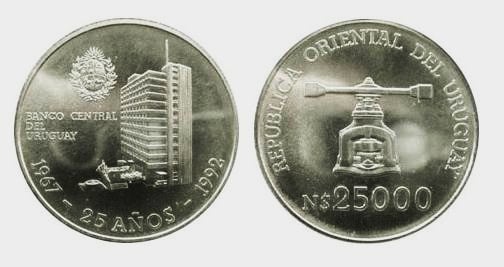 25.000 nuevos pesos (25th Anniversary of the Central Bank)