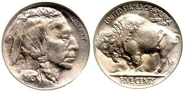 Coin 5 cents Buffalo Nickel 1913 1938DS of United States