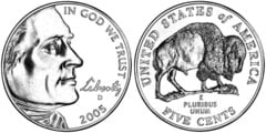 5 cents (Jefferson Nickel) (Bicentenario de la Expedición de Lewis y Clark-Bisonte)