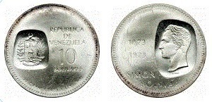 10 bolívares (100th Anniversary of the Effigy of Bolivar on Coins)